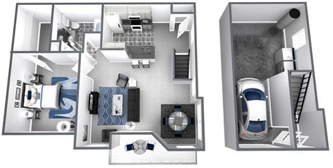Floor plan for 1 bed, 1 bath, 886 sqft